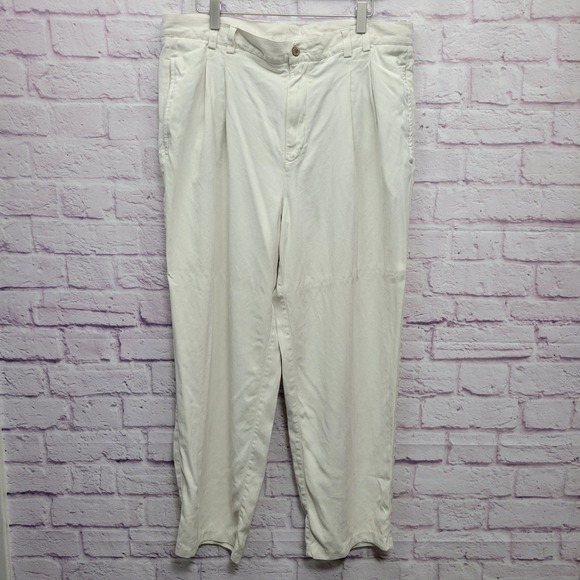 Caribbean 100% Silk Pleated Pants Mens 36x30 Off White Business Casual Resort - Picture 1 of 9